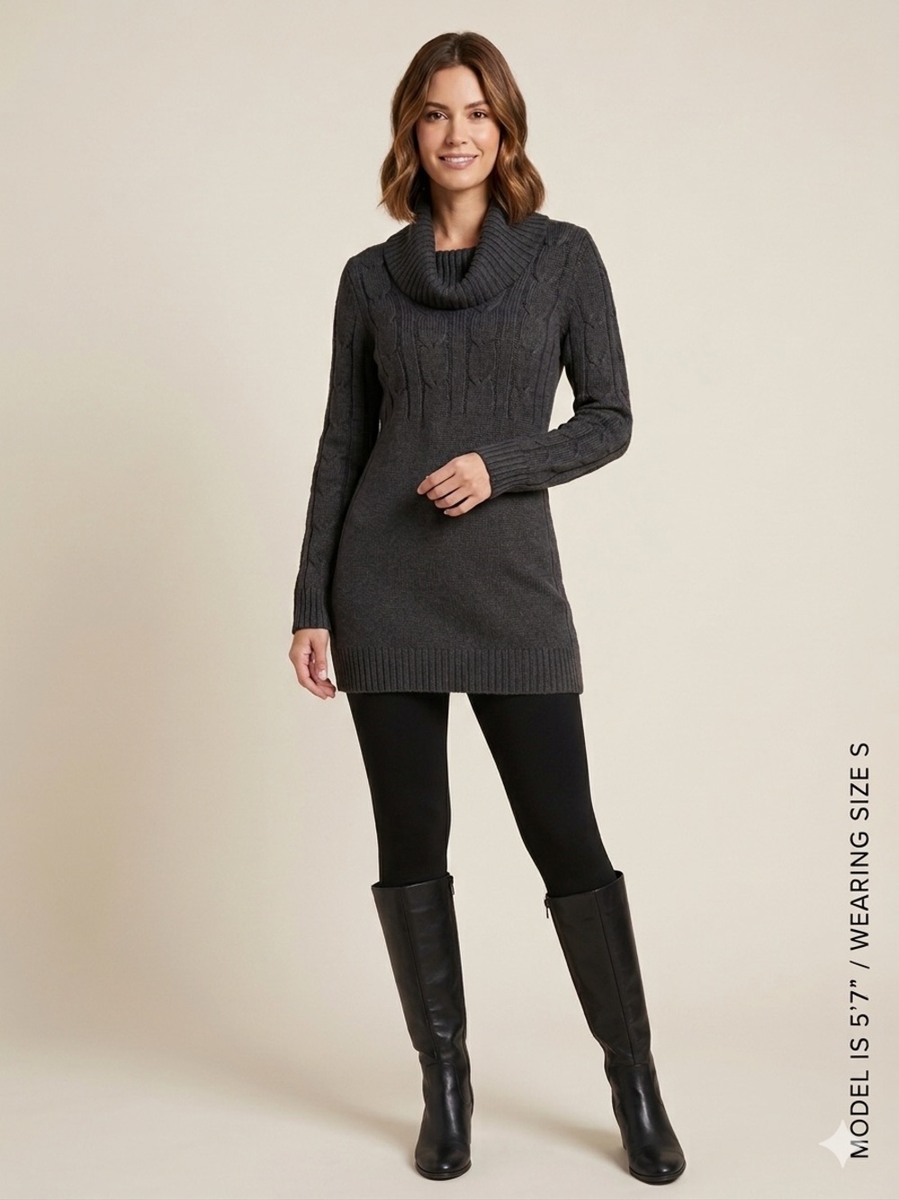 Style & Co. Charcoal Cable Knit Cowl Neck Mini Sweater Dress S